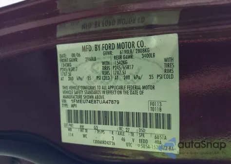 2007 Ford Explorer Eddie Bauer из США, поврежденный, VIN 1FMEU74E87UA47879